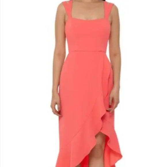 xscape orange dress Xscape Women's Printed Flutter-Sleeve Ruffle-Trim Dress - Coral/Pink